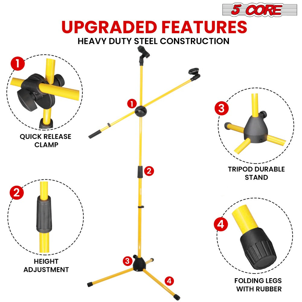 63-Inch Dual Microphone Boom Stand with Tripod Base and Two Mic Clips