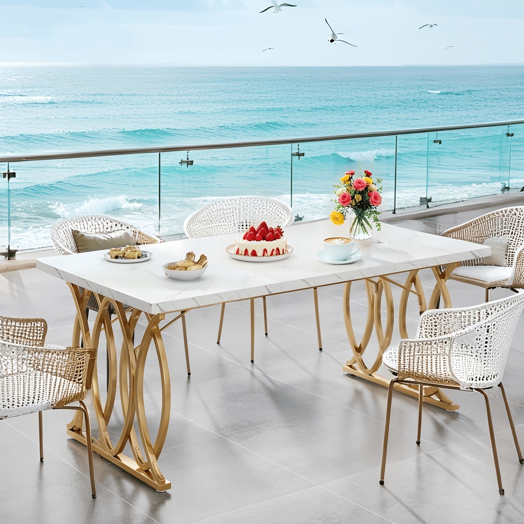63-Inch Faux Marble Dining Table for Kitchen and Dining Room detail image