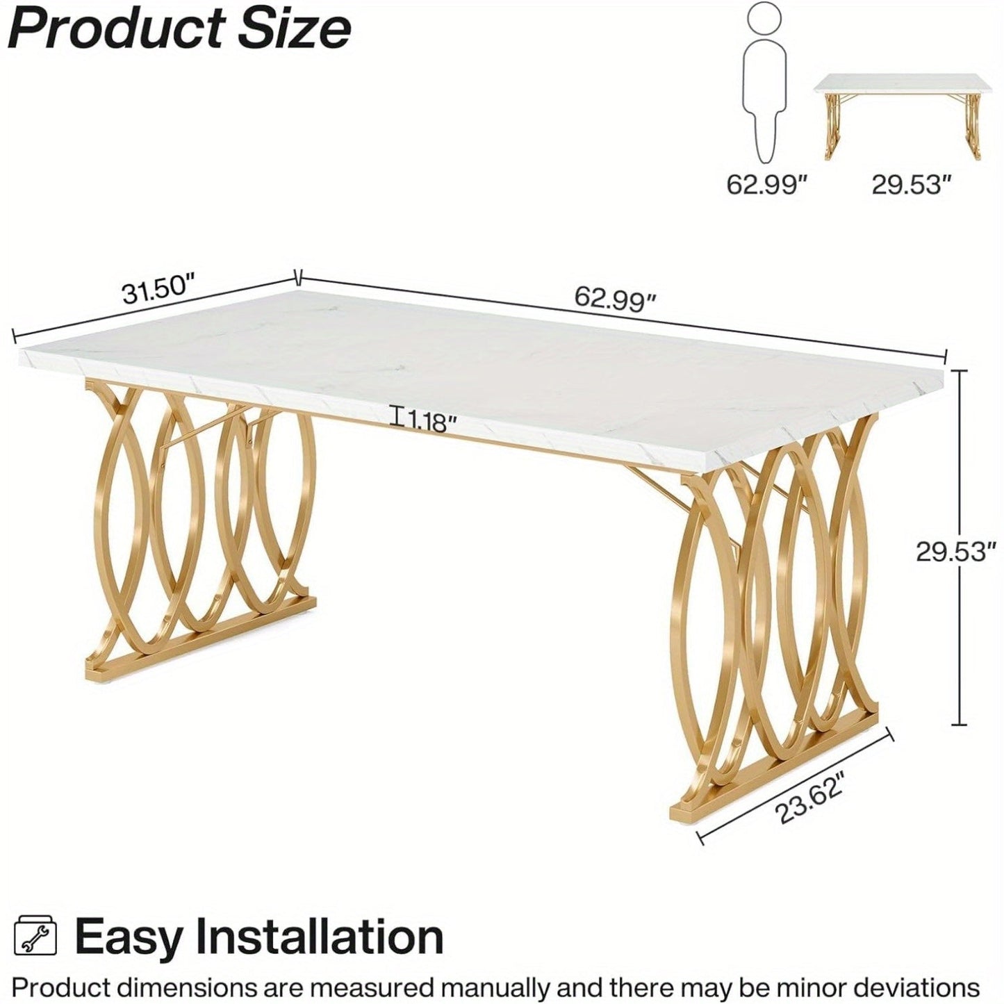 63-Inch Faux Marble Dining Table for Kitchen and Dining Room detail image - detail view 4