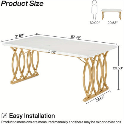 63-Inch Faux Marble Dining Table for Kitchen and Dining Room detail image - detail view 4