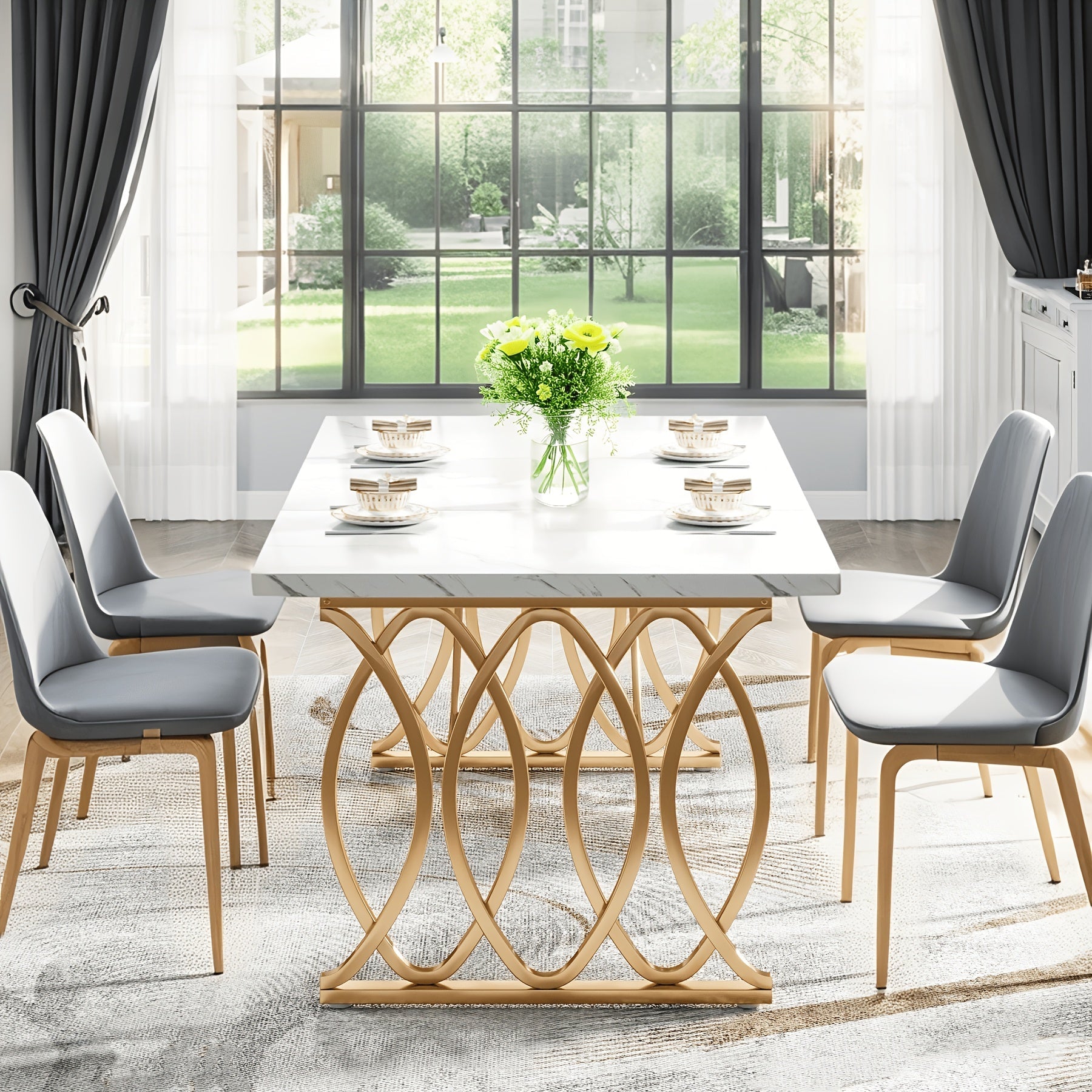 63-Inch Faux Marble Dining Table for Kitchen and Dining Room detail image - detail view 5
