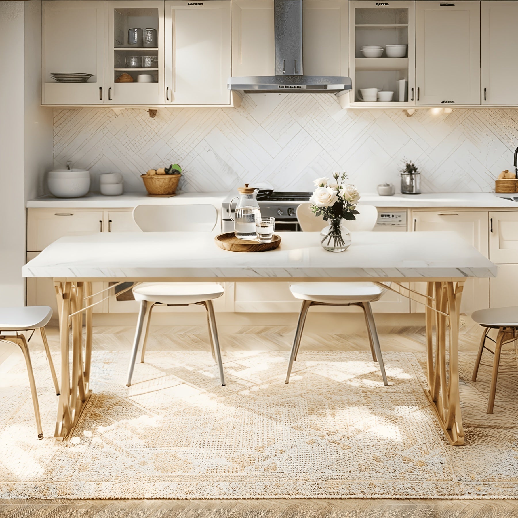 63-Inch Faux Marble Dining Table for Kitchen and Dining Room detail image - detail view 6