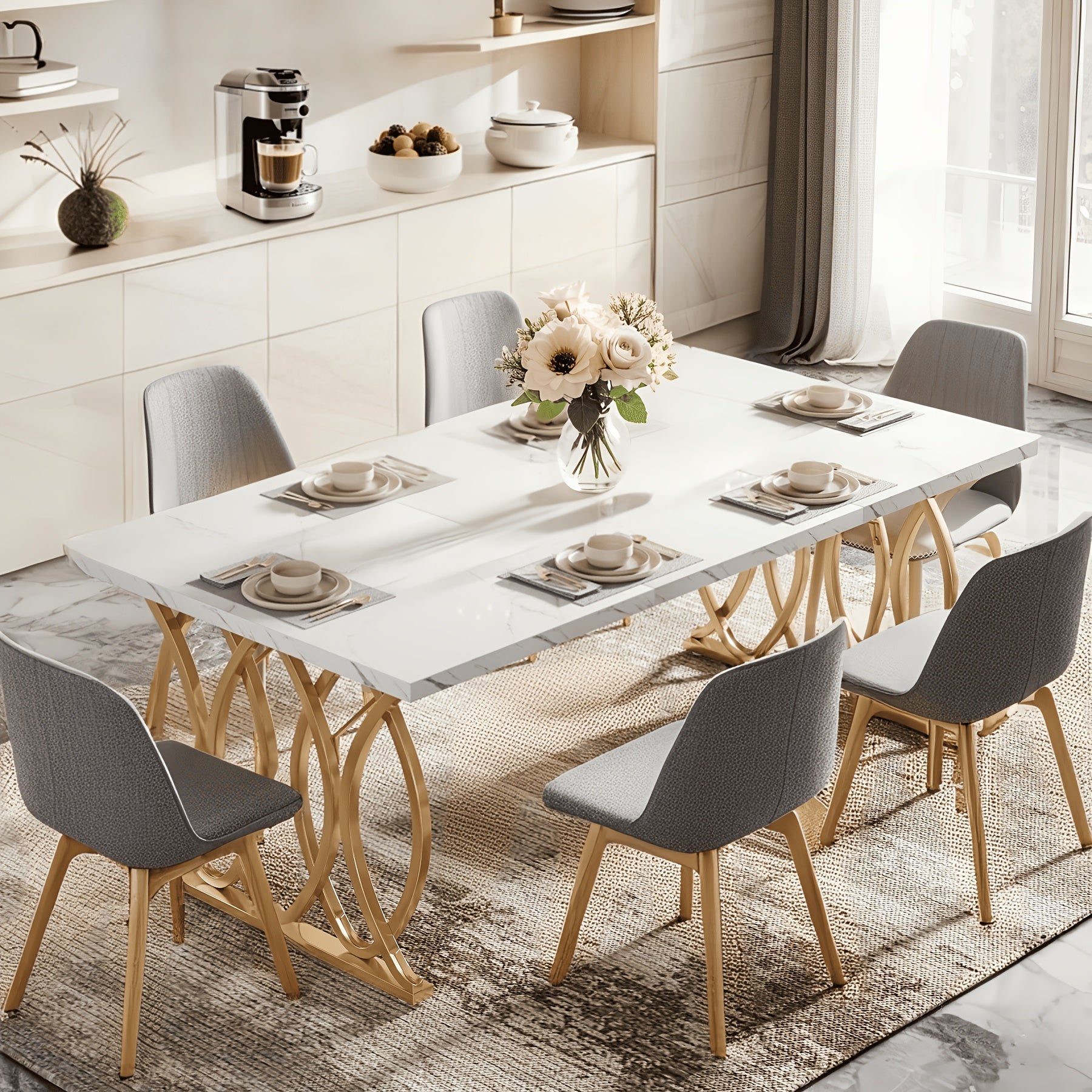 Dining Table shown in the white golden, Modern option
