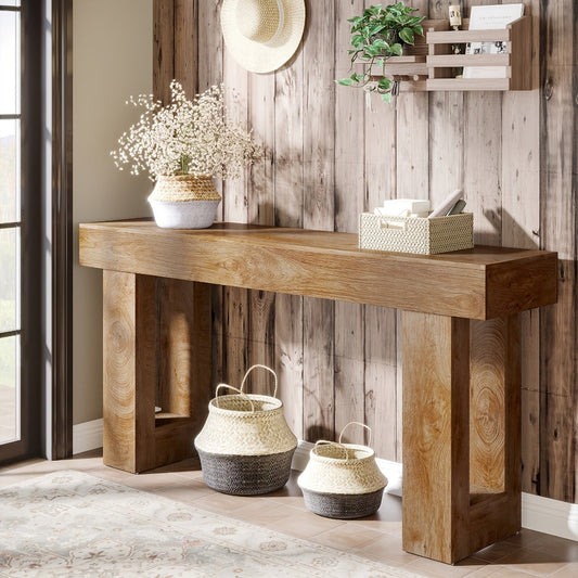 Console Table, Farmhouse 63 Inch Narrow Sofa Table Behind Couch Industrial Entryway Table shown in the main product view