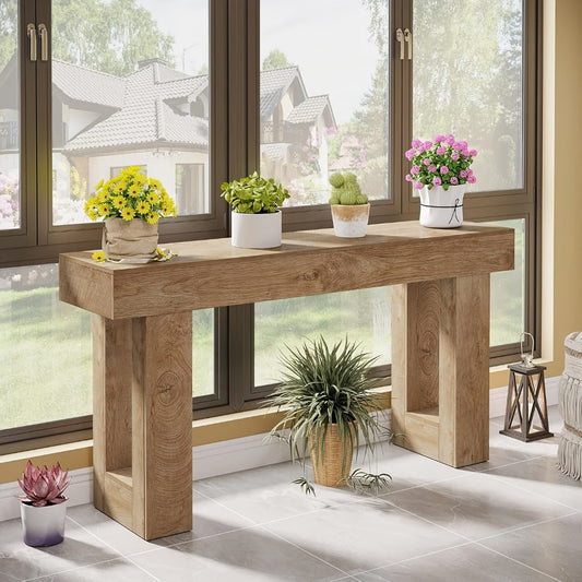 Console Table, 63 Inch Farmhouse Wooden Sofa Table Behind Couch for Entryway Hallway shown in the main product view