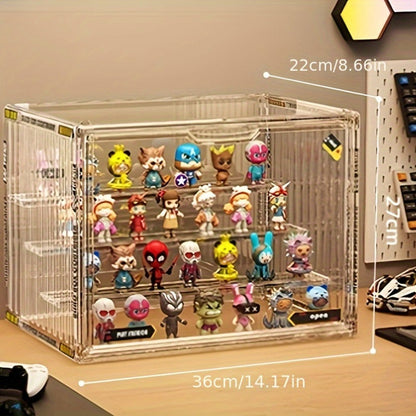 4-Tier Acrylic Figure Display Case with Magnetic Design – Clear Collector Showcase Box for Action Figures Dolls Funko Pop Anime Desktop Organizer