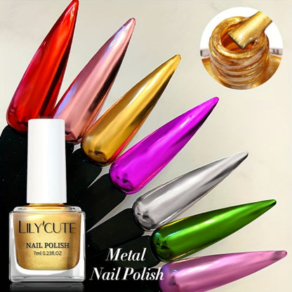 Quick-Dry Metallic Nail Polish Set 8 Colors - Super Bright Mirror Finish No UV Lamp Needed Regular Nail Polish, French Style Glass Bottle Nail Art Kit for Women Girls
