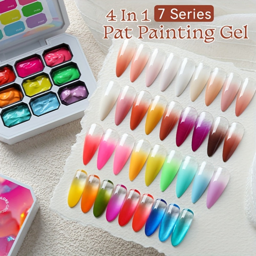 4-in-1 Pat Ombre Gel Nail Polish 9 Colors Gradient Stamping Painting Rub Powder – Solid Varnish for DIY French Manicure & Salon Nail Art, Chrome Glitter Effect for Women by UR SUGAR