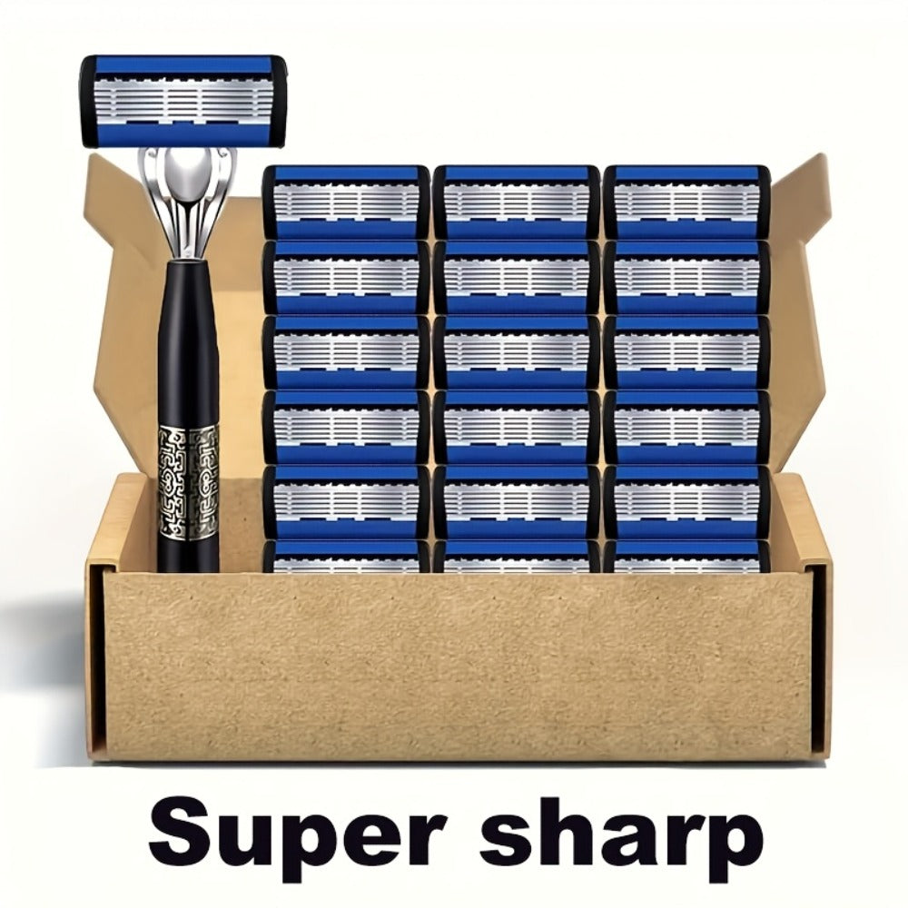 Men's Razor Set with Stainless Steel Replacement Blades - Reusable Handle & High-Capacity Blade Kit for Smooth Close Shave, Precision Grooming for Men, Multiple Bundle Options