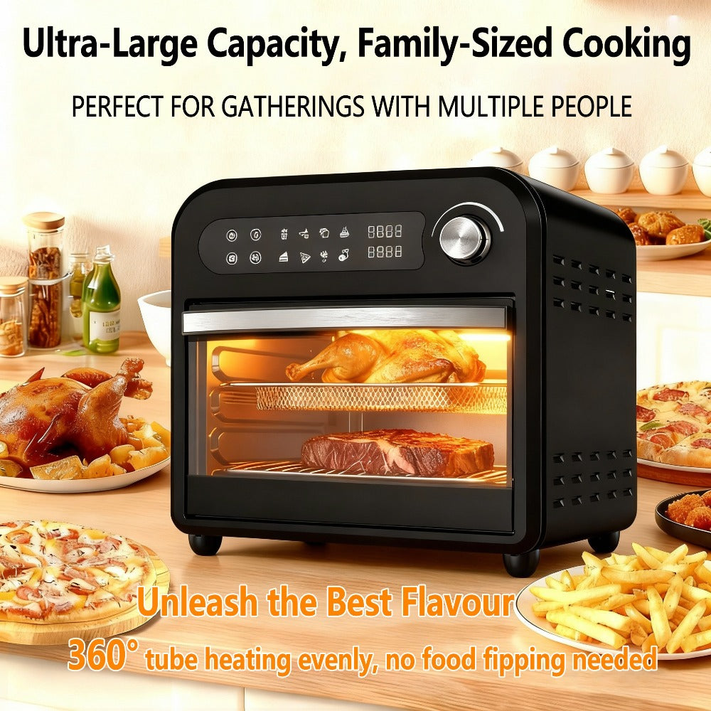 Air Fryer Toaster Oven Combo 15QT Extra Large, 360° Convection, LED Digital Display, Precise Temperature Control – Stainless Steel Interior, 5 Accessories, Healthy Low-Oil Cooking for Family Kitchen