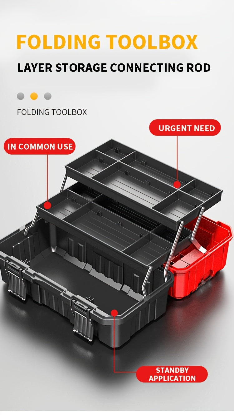 21-inch Folding Toolbox - Three-layer Folding Plastic Storage, Thick Material, Anti-fall And Wear-resistant, Multi-functional Storage Box With Tray And Partition - For Home, Garage, Workshop - Suitable for DIY Enthusiasts, Mechanics & Homeowners - Great G