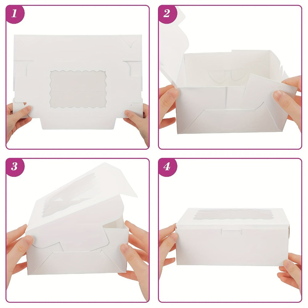 Cookie Boxes with Window 48pcs | 8x6x2.5 Inch Bakery Boxes 3 Styles | Clear Window Pastry Gift Boxes for Chocolate Covered Strawberries, Candy, Donuts, Cookies | Birthday Party, Wedding, Father's Day
