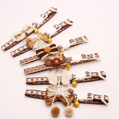 Cat Collar Set 6 Pack Decorative with Bow Lace Bells & Hanging Beads, Safety Breakaway Buckle Anti-Choke Cat Necklace Collar, Stylish Pet Collar Gift Set for Cats & Small Dogs