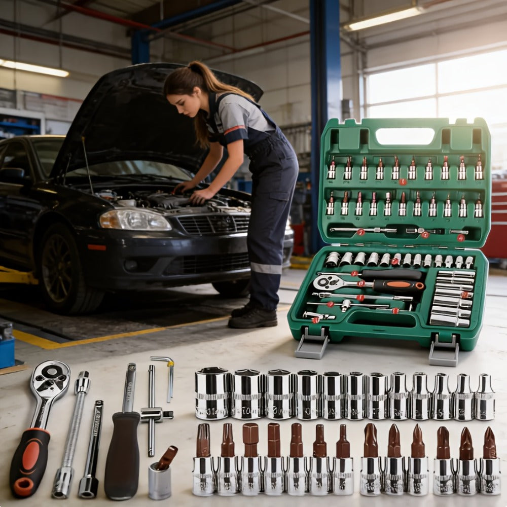 Professional Automotive Tool Kit – 53 / 47 / 324-Piece Master Mechanic Set with Ratchet Wrench & Screwdriver Set for Car, Bike & Motorcycle Maintenance, Compact Portable All-in-One Toolbox