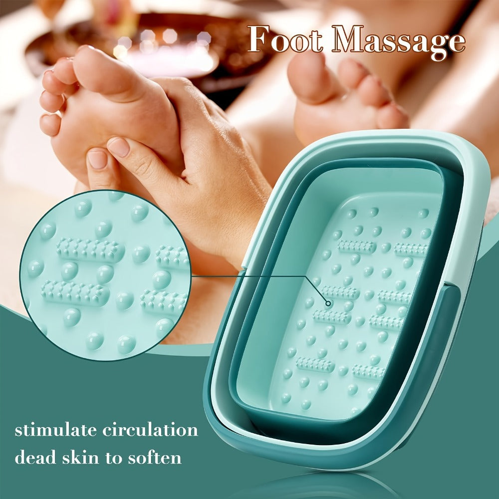 Large Collapsible Foot Soak Tub 15L 4 Gallon Foot Bath Basin Massage Acupoints Handles Foldable Multifunction Plastic Bucket Pedicure Bowl Home Spa Deep Soak Foot Relief Green