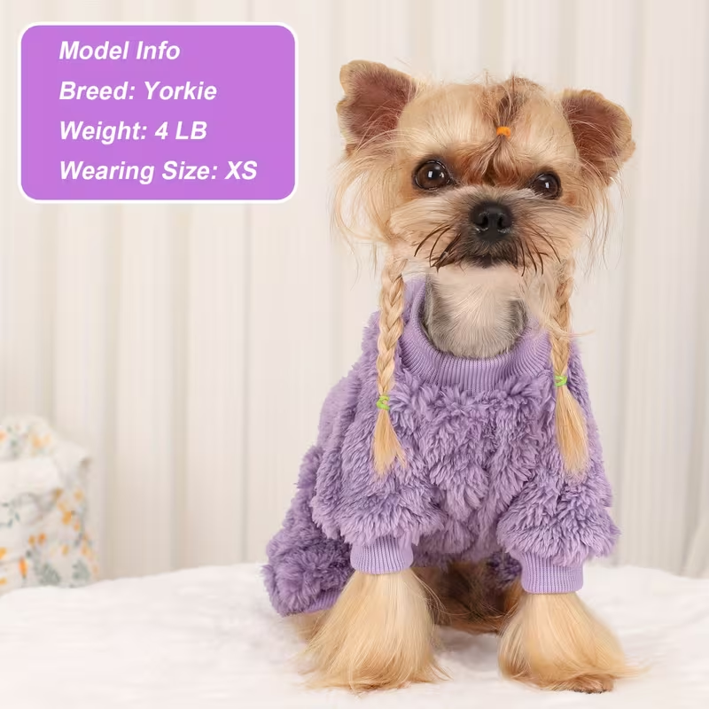 Dog Fleece Jumpsuit 4-Leg Onesie Sweater for Small Dogs & Cats 1-15lbs, Warm Pullover Pet Clothes Fall Winter Pajamas for Chihuahua Yorkie Puppies, Sizes XXS XS S M, Rose Pink Blue Purple