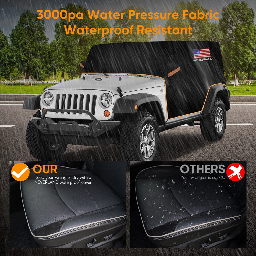 Jeep Wrangler Half Car Cover Waterproof 210D Oxford Fabric – Reflective Strip Windproof Straps for JK JL JKU JLU 2-Door & 4-Door 2007–2024