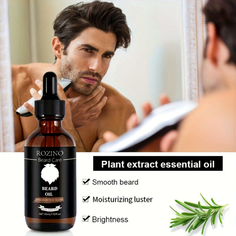 Beard Oil for Men – Sandalwood Scent with Plant Essence, Deep Moisturizing & Nourishing Beard Care Oil for Soft Smooth Glossy Beard, Daily Grooming Essential for Men, 30ml