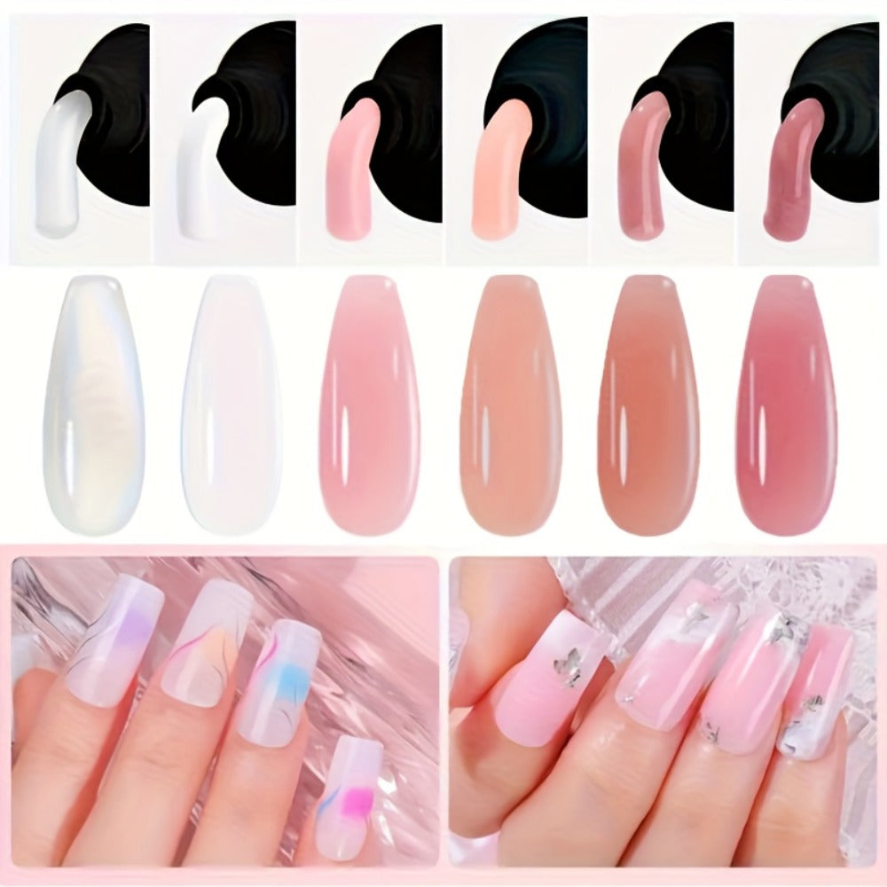 Poly Nail Gel Kit Hard Builder 6 Colors Clear Pink White — Nail Extension Thickening & Strengthening Gel for Brittle Thin Nails & French Manicure | Soak-Off UV LED Long-Lasting Salon & Home Use for Women