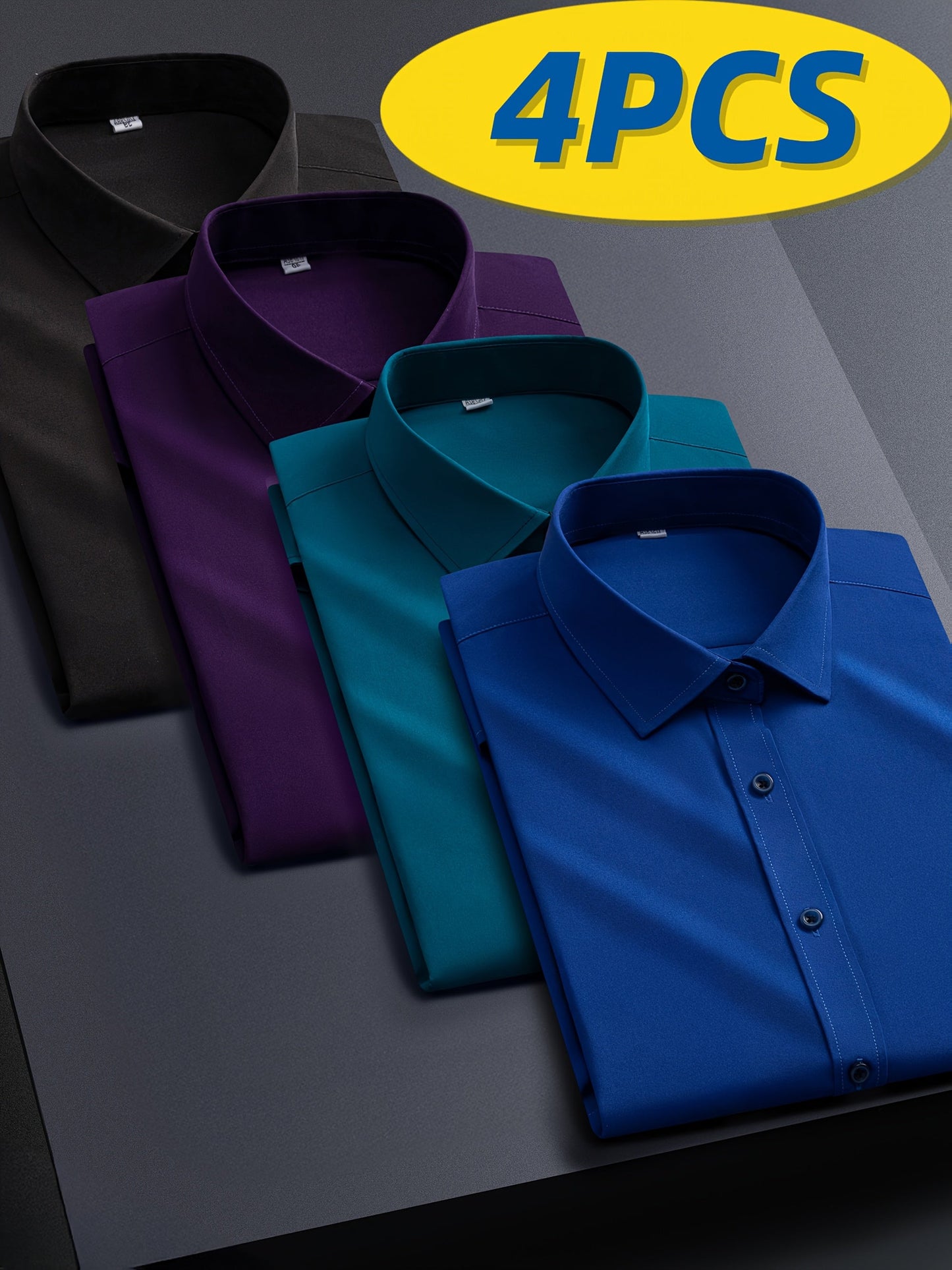 Men's Solid Color Shirt - Collared Long Sleeve 787813