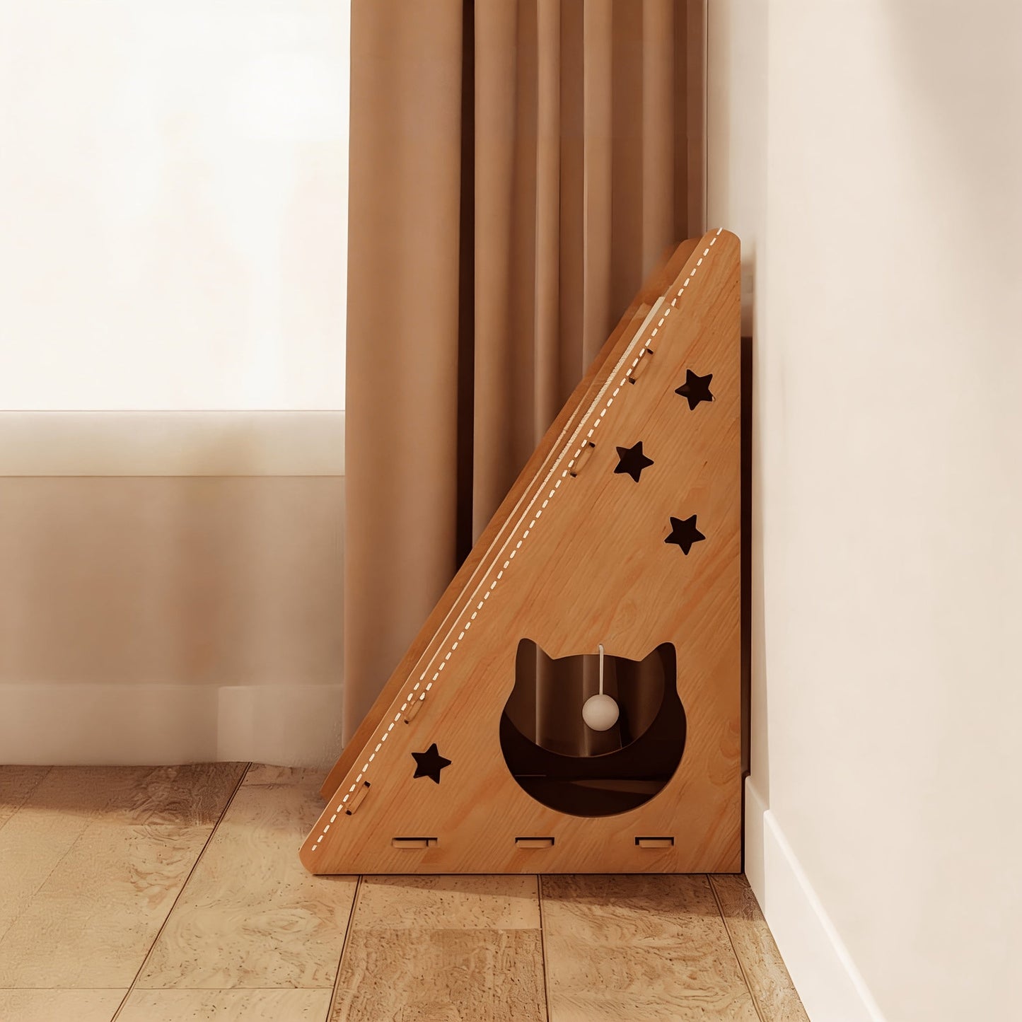 Cat Scratcher Wooden Scratching Post with Hanging Ball Toy Play House Wall Couch Scratch Pad for Indoor Cats Kittens 11x20 Inch Durable