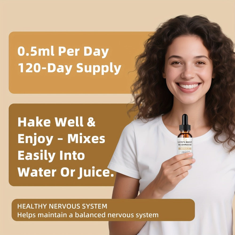 Lion's Mane Mushroom Liquid Drops 2fl oz Natural Herbal Extract for Brain Support, Focus, Memory & Cognitive Clarity for Men & Women