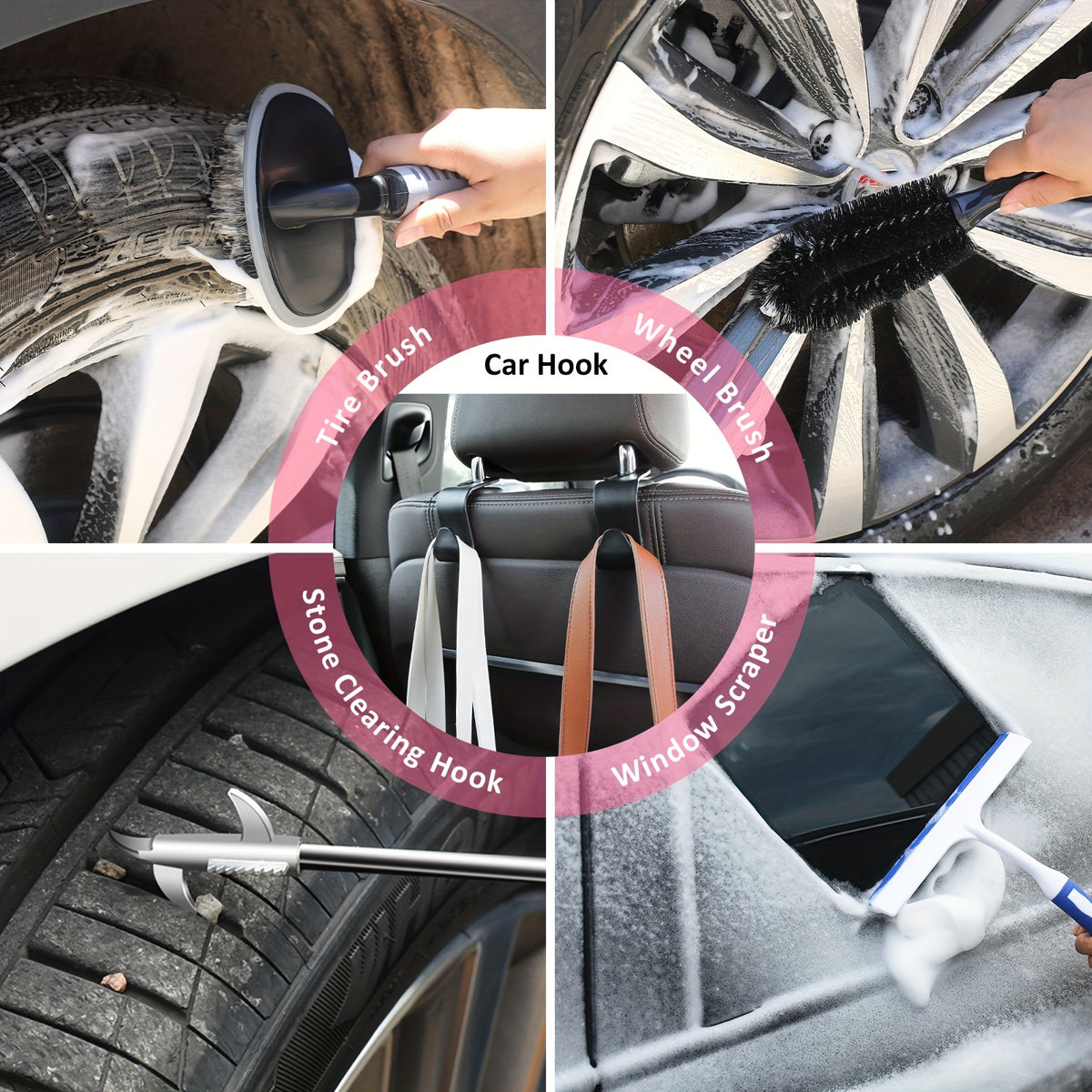 FCLUSLL 41pcs Car Cleaning And Washing Kit, Internal Detail Cleaning Kit, Equipped with High-power Handheld Vacuum Cleaner, Foldable Bucket, Windshield Tool, Snow Shovel, Tire Brush, Complete Set Of Car Care Tools, Holiday Gift for Family