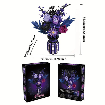Gothic Flower Bouquet Building Block Set 1218pcs – DIY Artificial Floral Arrangement & Vase Brick Kit, Multicolor Home Office Decor Display, Unique Birthday Valentine's Day Gift for Women