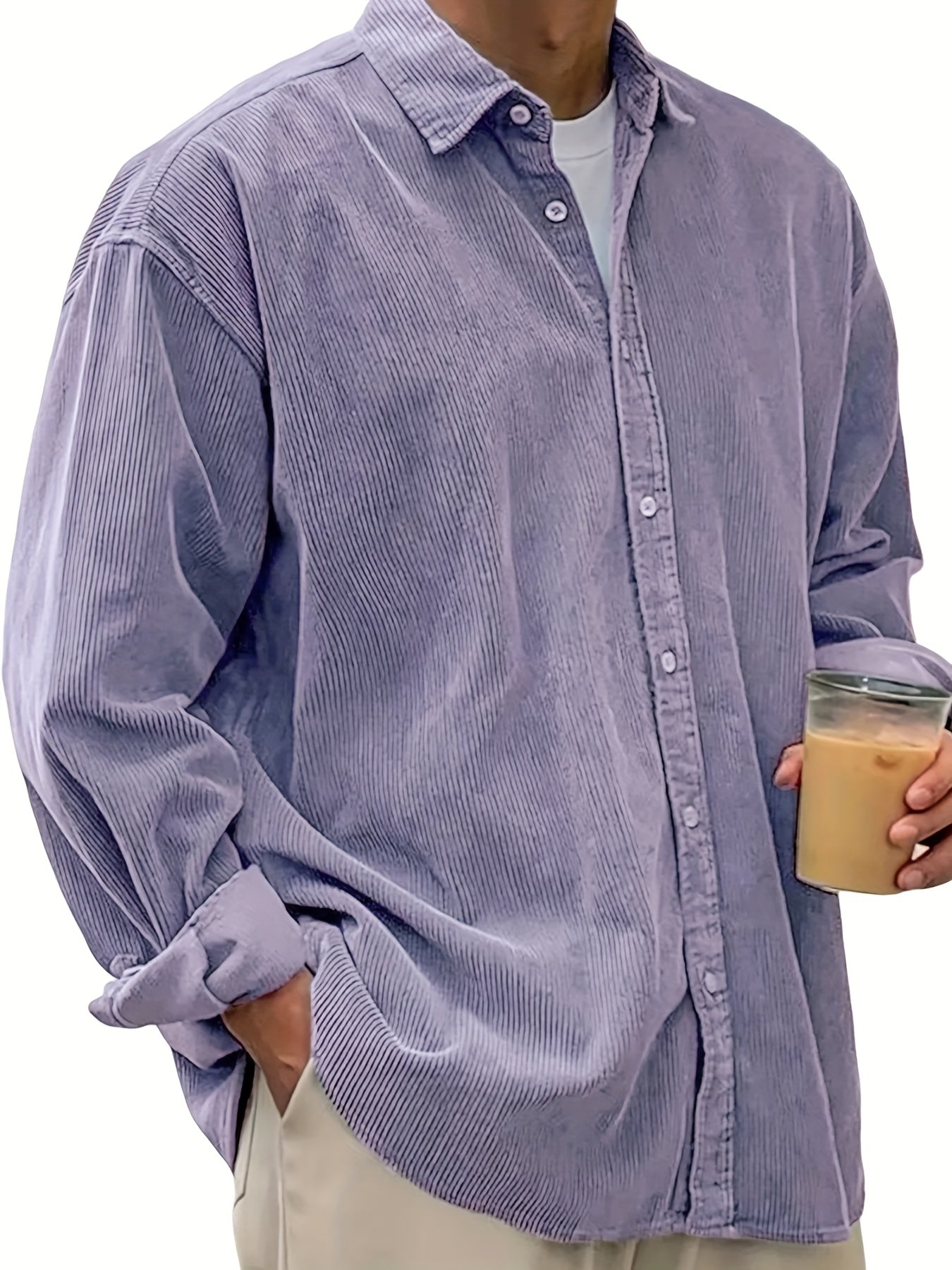 Men's Solid Relaxed Fit Long Sleeve Casual Shirt - Easy Care