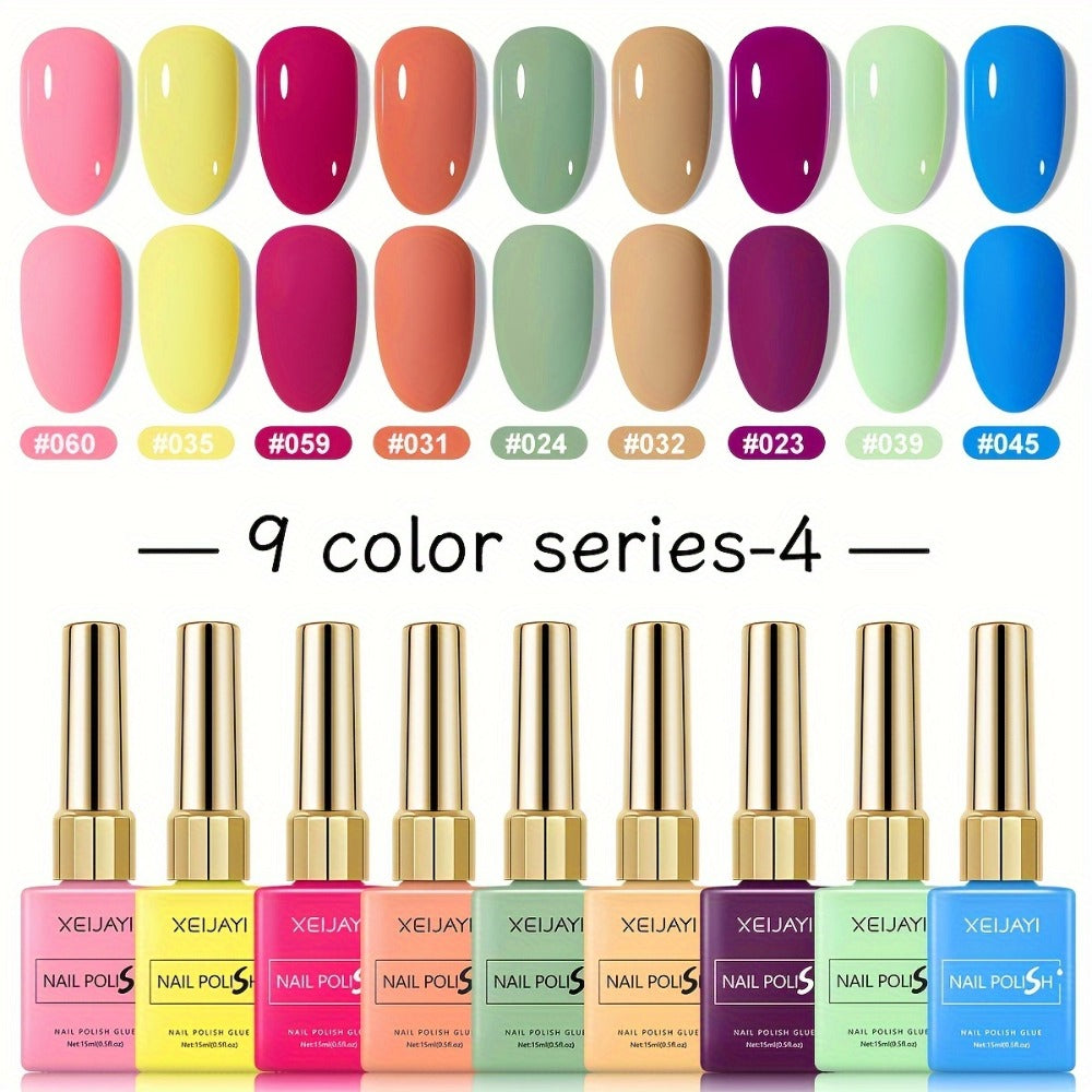 Fall Winter Gel Nail Polish Set 9 Colors XEIJAYI Alcohol-Free LED Glossy - Long Lasting Salon Quality Multicolor Round Bottle Autumn Seasonal DIY Manicure Kit Holiday Nail Art Gift for Women