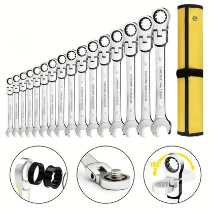 Flexible Head Ratchet Wrench Set 6-Piece – 72-Tooth 180° Dual-End CR-V Steel, Metric 6-10mm Double-Headed Wrenches for Auto, Motorcycle & Bike Repair, Compact Tool Kit
