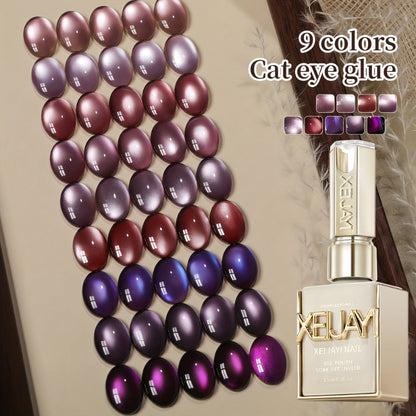 Purple Cat Eye Magnetic Gel Polish Set 9 Colors UV LED Soak Off | 3D Light-Shifting Effect 0.51oz Each Long Lasting Chip-Free | Salon & Home DIY Nail Art Manicure Kit for Women Beginners
