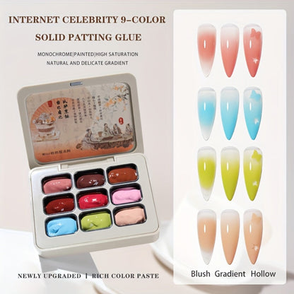 Gel Nail Polish Set 9 Colors Autumn Winter Gradient Collection – Firm Pat Glue Soak Off UV LED Gel Polish for Ombre Nail Art, Salon & DIY Home Manicure, Nine-Grid Compact Tray