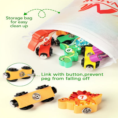 Magnetic Dinosaur Number Train Set for Kids Ages 3-5 – 11PCS Wooden Magnetic Train Toy with Engine & Numbered Cars, STEM Educational Learning Toy, Birthday Christmas Gift for Toddler Boys