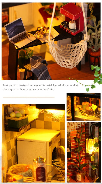 DIY Dollhouse Kit 2 Story with Dust Cover – Handmade Miniature House Model with Furniture Parts, No Glue No Batteries, Creative Build & Display Toy, Christmas Birthday Gift for Girls Teens & Adults