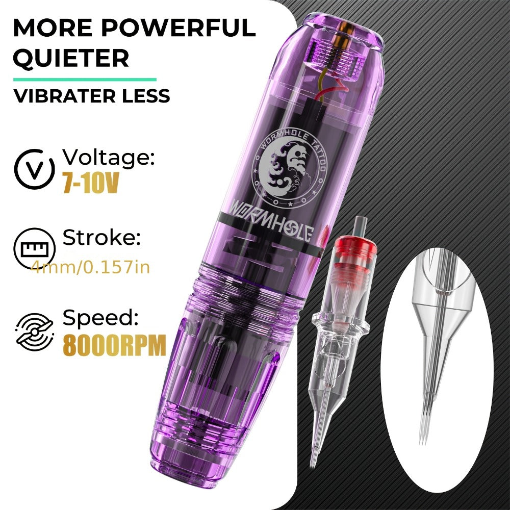 WORMHOLE Professional Wireless Tattoo Pen Kit – All-in-One Beginner & Artist Set with 8000RPM Quiet Motor, 1200mAh Battery, Digital Display, Cartridge Needles, Inks & Practice Skin