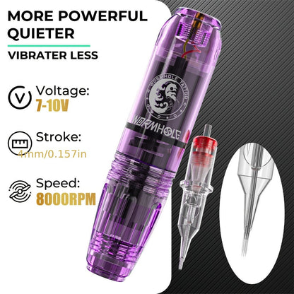 WORMHOLE Professional Wireless Tattoo Pen Kit – All-in-One Beginner & Artist Set with 8000RPM Quiet Motor, 1200mAh Battery, Digital Display, Cartridge Needles, Inks & Practice Skin