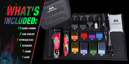 Professional Hair Clippers for Men – 7500RPM Cordless Barber Clipper Kit with Graffiti Metal Body, Zero-Gapped Adjustable Blade, 10 Color Guide Combs & Storage Bag, Fade Clipper for Home & Salon Use