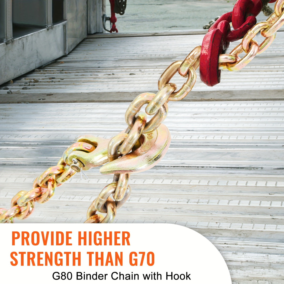 Happybuy Transport Binder Chain, 7100 Lbs Working Load Limit, 3/8'' X 20' G80 Tow Chain Tie Down With Grab Hooks, DOT, Galvanized Manganese Steel For Dock, Factory, And Construction Sites