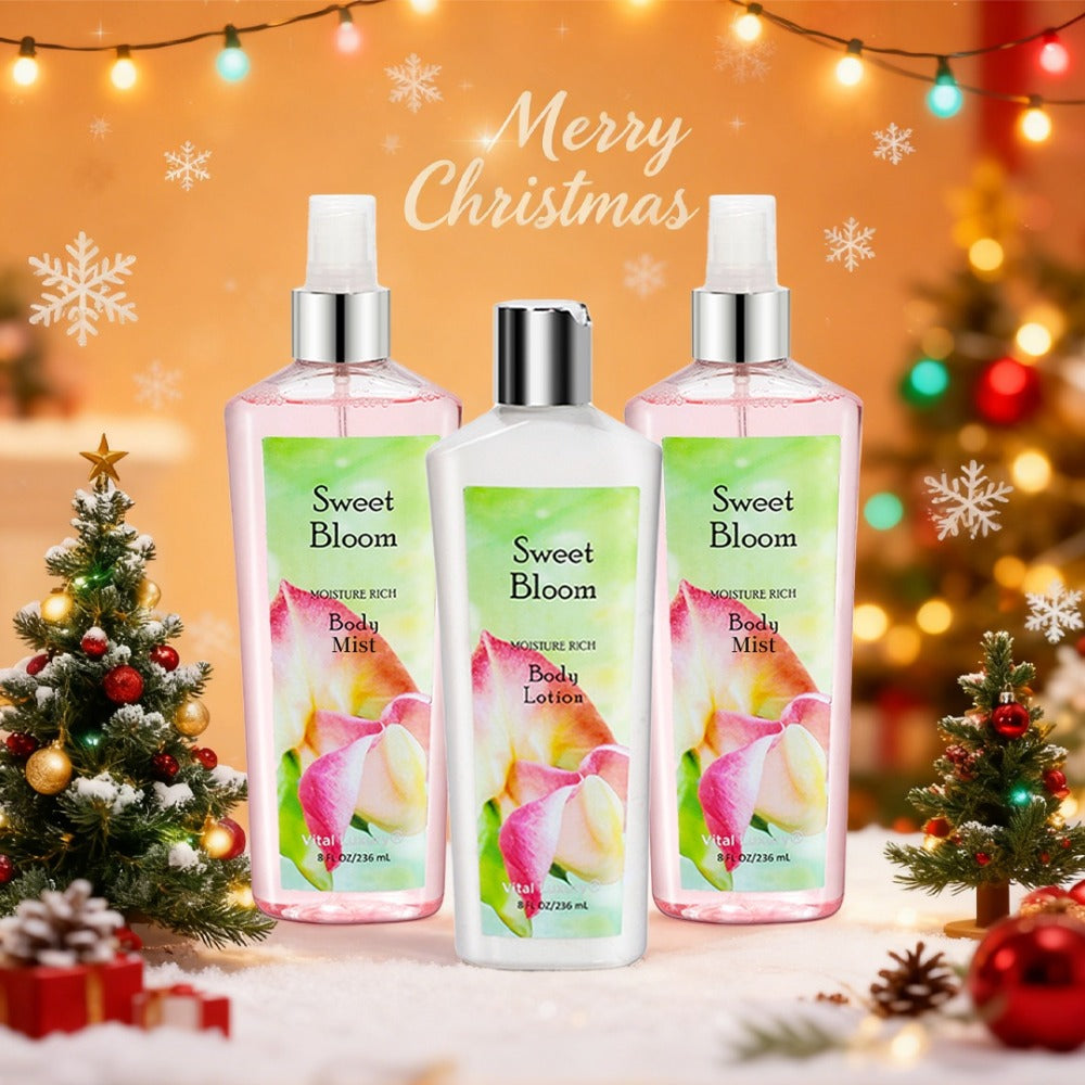 Body Care Gift Set for Women 3pcs – Body Wash, Lotion & Perfume Long-Lasting Fragrance Moisturizing Skin Care Kit Sweet Bloom Cherry Blossom Coconut Lime Lavender