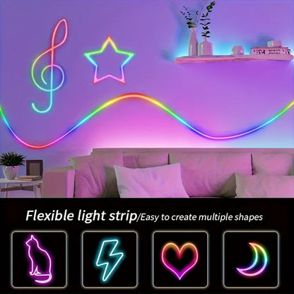 LED Neon Rope Light IP65 Waterproof – RGB Color Changing Light Strip, App & Remote Control, Music Sync, Silicone Neon Light for Bedroom, Gaming Room, Indoor & Outdoor Decoration (3.2/9.8/16.4 Ft)