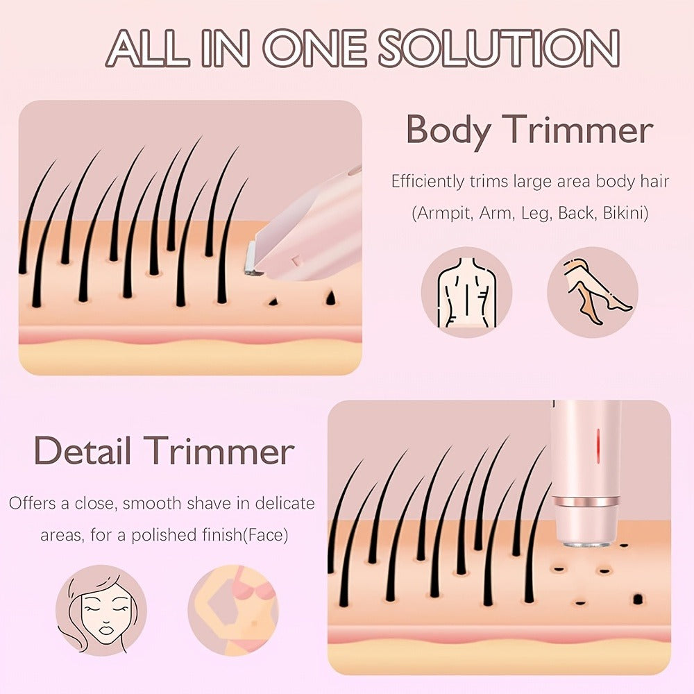 Electric Shaver for Women 2-in-1 Bikini Trimmer Portable USB Rechargeable Painless Wet Dry Lady Shaver with Precision Combs for Face Arms Legs Underarms Bikini Line