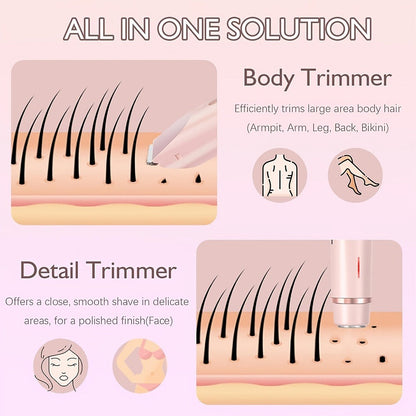 Electric Shaver for Women 2-in-1 Bikini Trimmer Portable USB Rechargeable Painless Wet Dry Lady Shaver with Precision Combs for Face Arms Legs Underarms Bikini Line