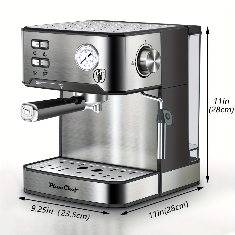 20 Bar Espresso Machine 950W – Stainless Steel Espresso & Cappuccino Latte Maker with Steam Wand Milk Frother, 49.03oz Water Tank, ESE Pod Filter, Home Barista Coffee Machine – Black, Pressure Gauge