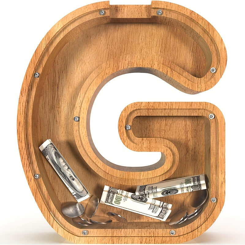 Wooden Letter Penny Bank – Alphabet Coin Bank Savings Box for Kids & Adults, Personalized Money Bank Birthday Gift, A to Z Initial Letter Bank