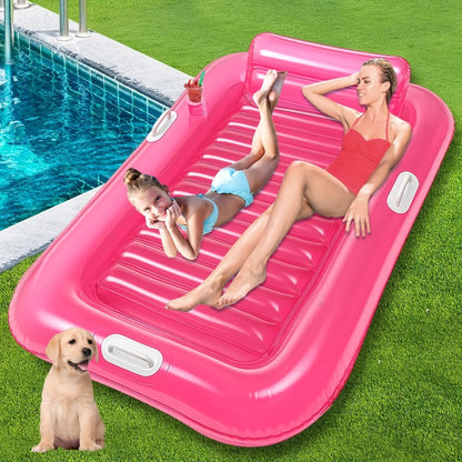 Inflatable Pool Lounger Sunbed for Adults 84"x47" – 2-in-1 Tanning Float with Cup Holders, Removable Headrest & Handles, 330lb Capacity, UV-Resistant PVC, Pool Beach Lake, Blue & Pink