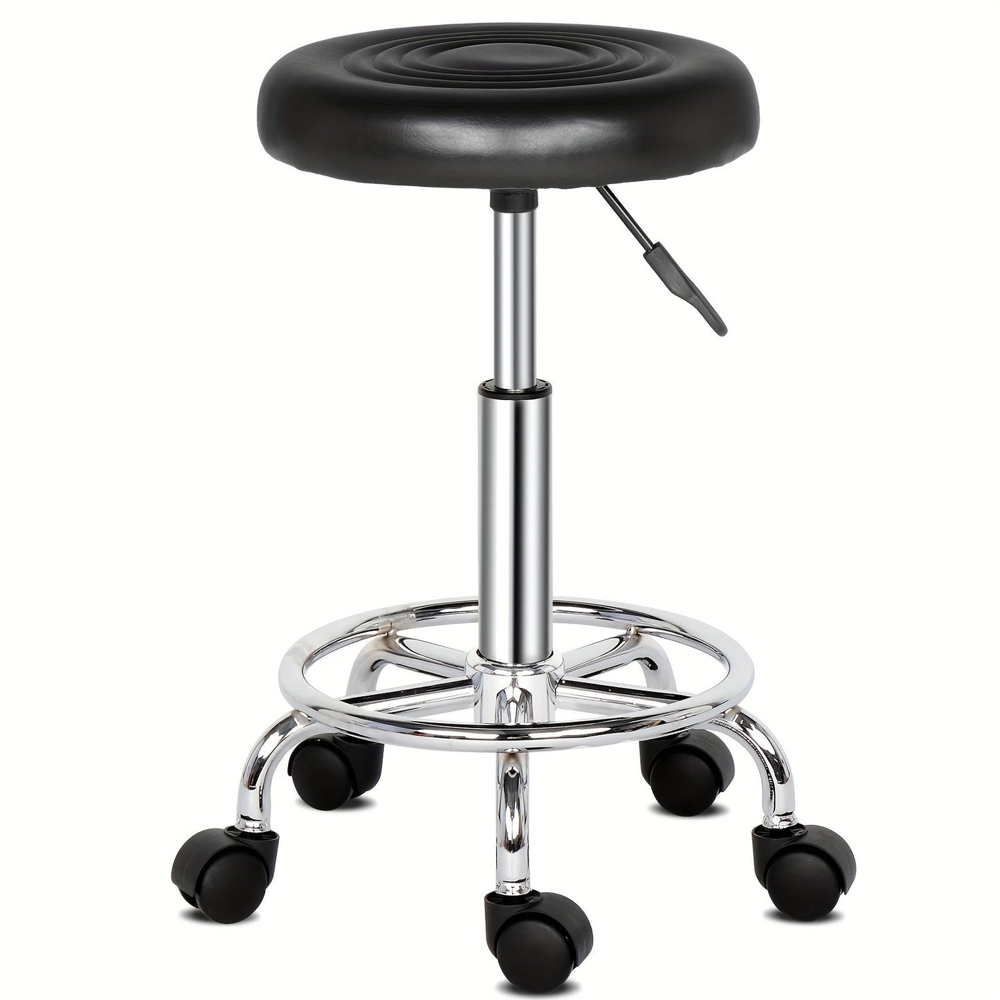 360 Swivel Bar Stool with Footrest Round Cushioned Sponge Seat Chrome Base Counter Stool Kitchen Island Home Bar Nail Salon Beauty Studio White Black
