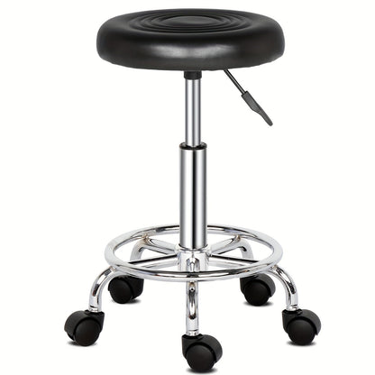 360 Swivel Bar Stool with Footrest Round Cushioned Sponge Seat Chrome Base Counter Stool Kitchen Island Home Bar Nail Salon Beauty Studio White Black
