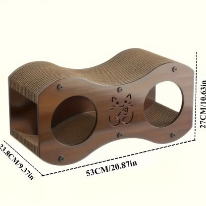 Cat Scratching Post with Integrated Cat Bed - Sturdy Walnut Wood Base, 4-Season Woven Scratch Pad, Indoor Cat Scratcher Lounge for Scratching, Lounging & Play, Oak Color with Optional Cat Toy