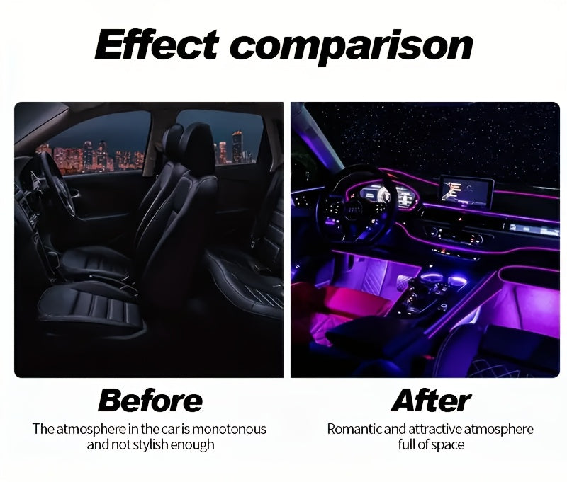 315-Inch 6-In-1 RGB Multi-Color Automotive LED Built-In Light Strip, Lighting Kit, Remote Control And APP Control, Automotive On-Board Plug-In LED Light Strip with Music Synchronization Mode, Battery-Free